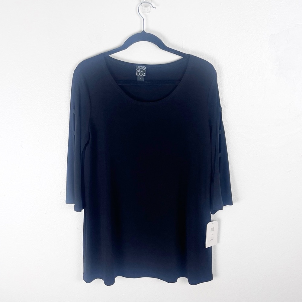 CLARA SUN WOO Black  Cutout Sleeves Slinky Dress Size Large Neutral Minimalist